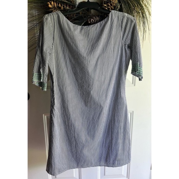 Judith March Blue and White Pinstriped Dress Mint Green Embroidery Size Small - Picture 2 of 11